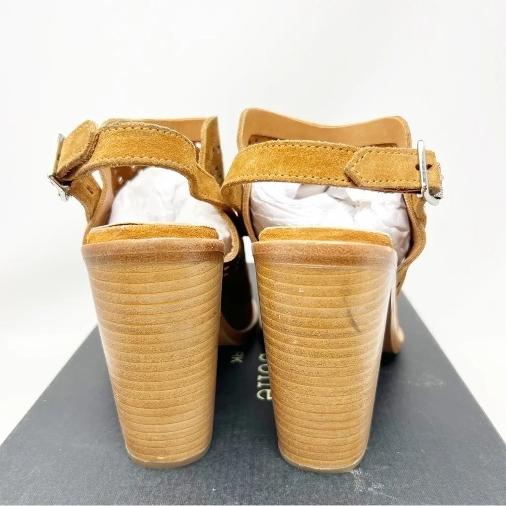RAG & BONE BROWN SUEDE WYATT PERFORATED SANDAL STACKED HEEL BOOTIE WOMENS SZ 8.5